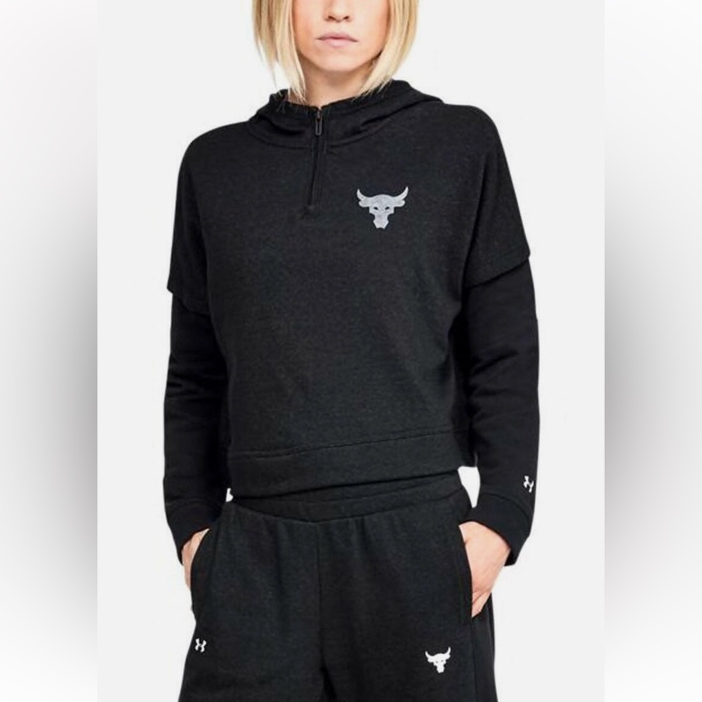 Under Armour Project Rock Black Cotton Hoodie Warrior Mana women size XXL